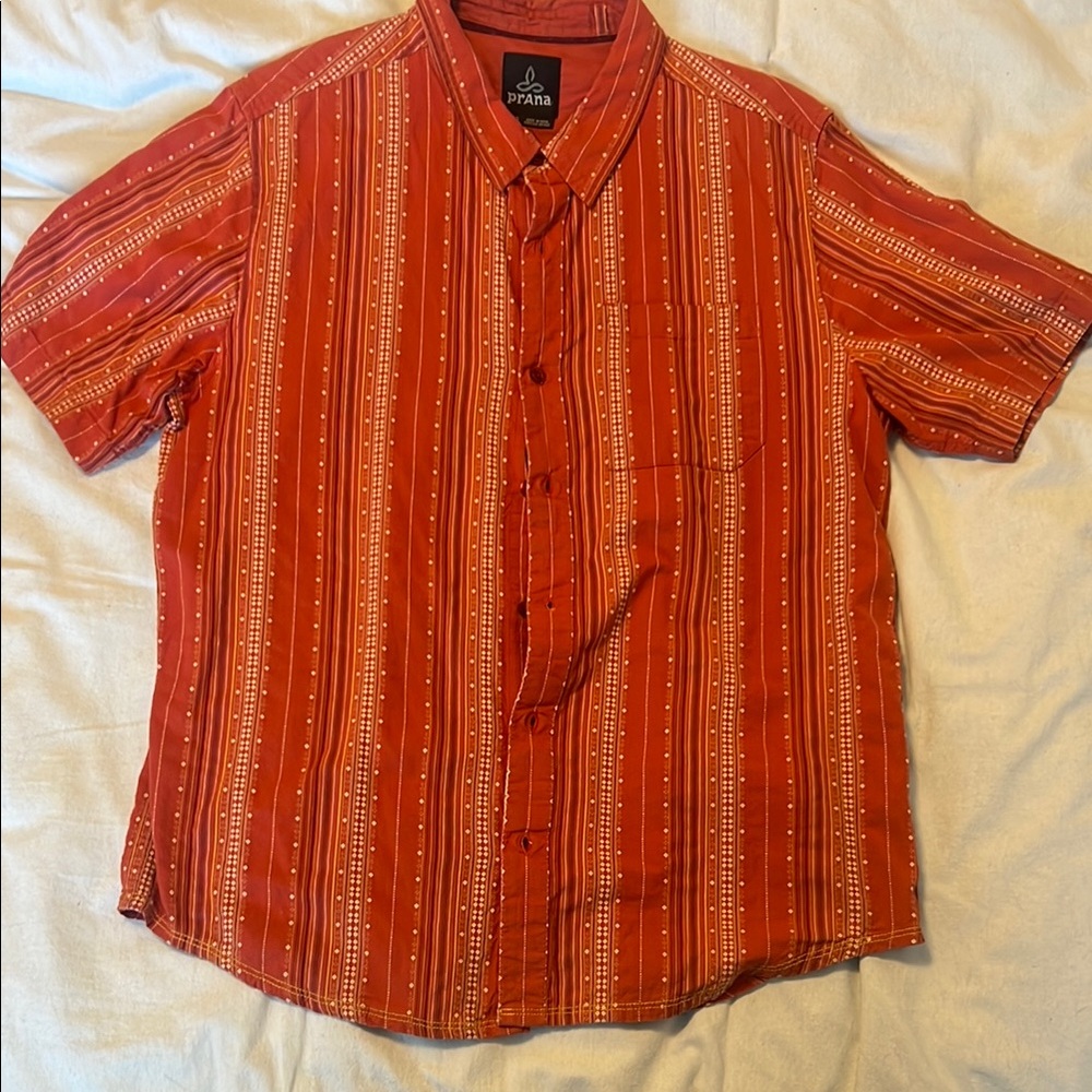 Prana Red Casual Button Down Shirt Short Sleeve